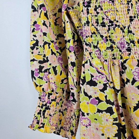Rixo Dress Mutlticolour Saskia Floral Print Square Neck Smocked Midi Size M - Picture 6 of 9
